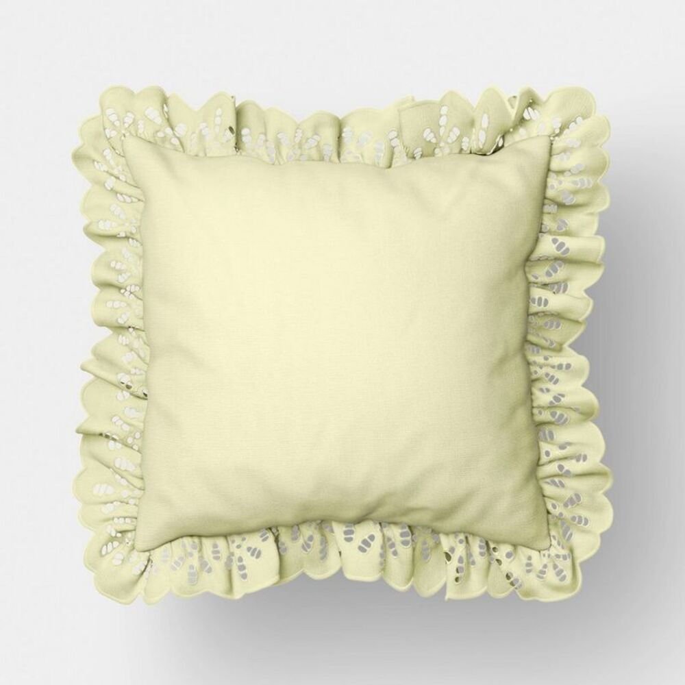 26"x26" Eyelet Ruffle Outdoor Throw Pillow Sage Gr Green